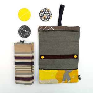 Padded Travel jeweler with matching pocket mirror - cream/aubergine stripes