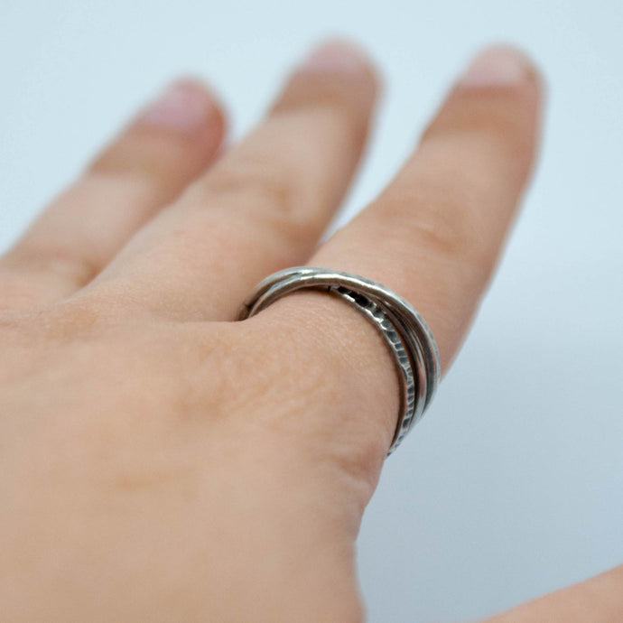 Fidget silver ring puzzle ring anillos de balanceo entrelazados, anillo de bodas triplete de plata entrelazada