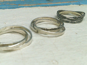 Fidget silver ring puzzle ring anillos de balanceo entrelazados, anillo de bodas triplete de plata entrelazada