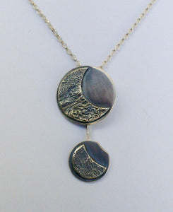 Cadena colgante de plata oxidada Crescent Moon de 40 cm de largo, charm eclipse detalle de estrella azul