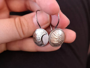 Pendientes colgantes de plata fase lunar, luna llena y media luna, joyería de feminidad plata oxidada