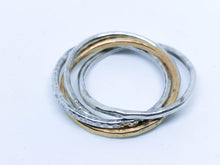Carregueu la imatge al visualitzador de galeria,Anell de trencaclosques anell de plata Fidget anell de noces triplet de plata i llautó rodolí entrellaçat