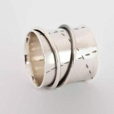 Anell de banda ampla filador de plata, anell de plata de meditació de casament, anells prims d'ansietat
