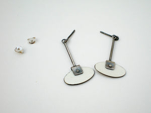 Pendientes de plata ovalada oxidada, pendientes mínimos geométricos de esmalte de fuego joyas ligeras 1,37 pulgadas